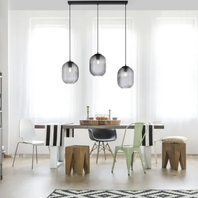 LED Pendelleuchte Rauchglas getönt 3 flammig retro Design oval Esszimmer