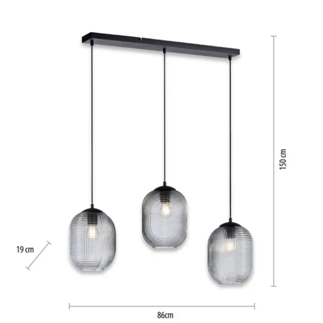 LED Pendelleuchte Rauchglas getönt 3 flammig retro Design oval Esszimmer