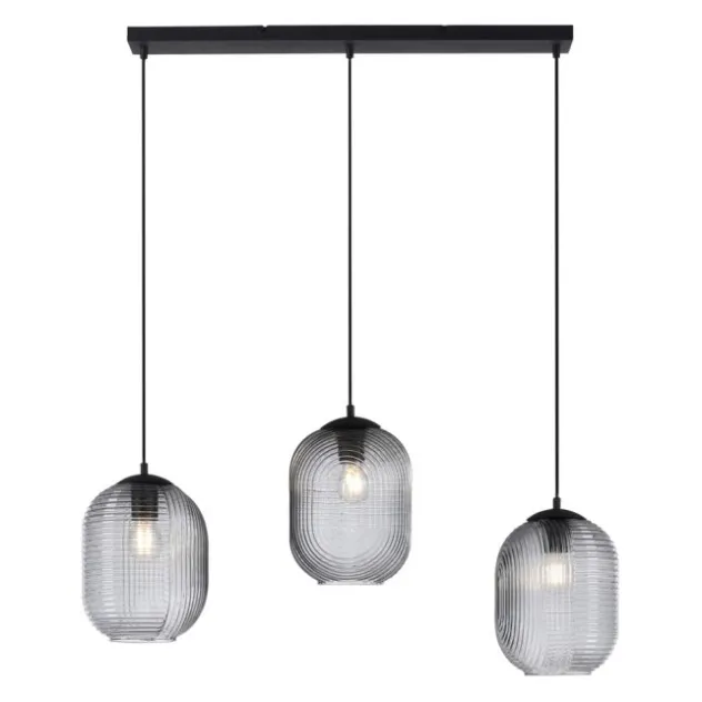 LED Pendelleuchte Rauchglas getönt 3 flammig retro Design oval Esszimmer