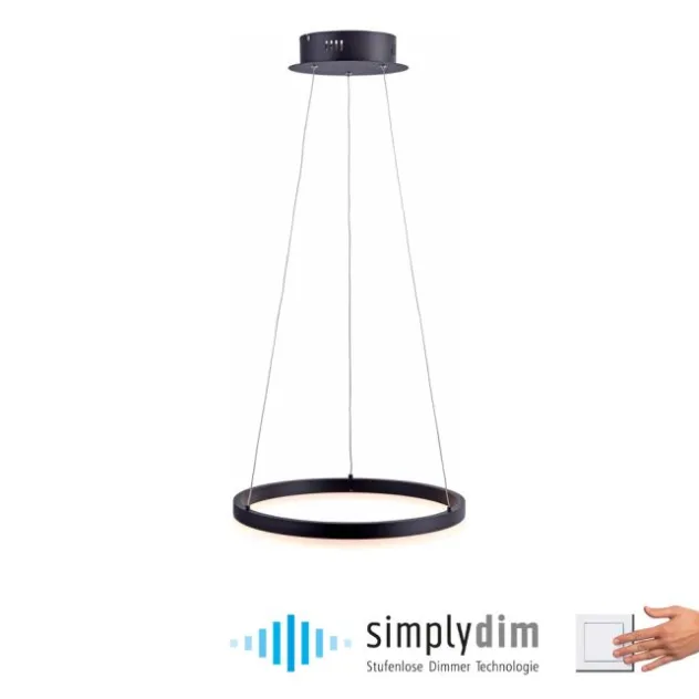 LED Pendelleuchte, rund, anthrazitfarben, Dimmfunktion, Memory Funktion