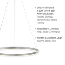 LED Pendelleuchte rund dimmbar aluminium 3 Stufen Dimmung warmweiß