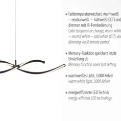 LED Pendelleuchte schwarz dimmbar per Fernbedienung Memoryfunktion CCT
