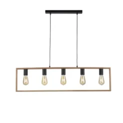 LED Pendelleuchte, schwarz, Esstisch, Holzrahmen, Metall, 5 flammige Pendellampe