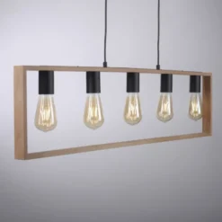 LED Pendelleuchte, schwarz, Esstisch, Holzrahmen, Metall, 5 flammige Pendellampe