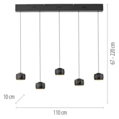 LED Pendelleuchte schwarz 5 flammig höhenverstellbar Esszimmer