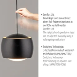 LED Pendelleuchte schwarz 5 flammig höhenverstellbar Esszimmer