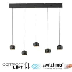 LED Pendelleuchte schwarz 5 flammig höhenverstellbar Esszimmer