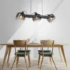 LED Pendelleuchte schwarz 3 flammig Holz Rauchglas höhenverstellbar