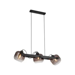 LED Pendelleuchte schwarz 3 flammig Holz Rauchglas höhenverstellbar
