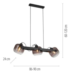 LED Pendelleuchte schwarz 3 flammig Holz Rauchglas höhenverstellbar