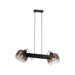 LED Pendelleuchte schwarz 2 flammig Holz Rauchglas höhenverstellbar