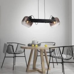 LED Pendelleuchte schwarz 2 flammig Holz Rauchglas höhenverstellbar
