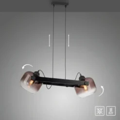 LED Pendelleuchte schwarz 2 flammig Holz Rauchglas höhenverstellbar