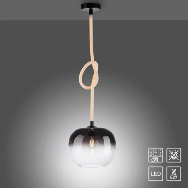 LED Pendelleuchte schwarz 1 flammig Seil beleuchtet höhenverstellbar