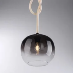 LED Pendelleuchte schwarz 1 flammig Seil beleuchtet höhenverstellbar
