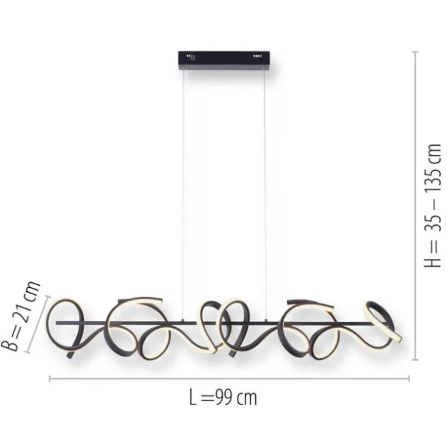 LED Pendelleuchte, schwarz, geschwungenes Design, Dimmfunktion, modern