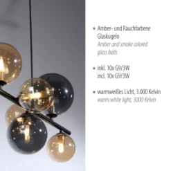 LED Pendelleuchte schwarz Glas rund dekorativ warmweiß Innenleuchte