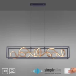 LED Pendelleuchte, schwarz, gold, geschwungene Leuchtstäbe, dimmbar, modern