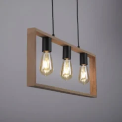 LED Pendelleuchte, schwarz, Holzrahmen, Metall, 3 flammige Pendellampe