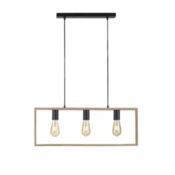LED Pendelleuchte, schwarz, Holzrahmen, Metall, 3 flammige Pendellampe