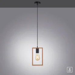 LED Pendelleuchte, schwarz, Holzrahmen, Metall, 1 flammige Pendellampe