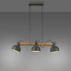 LED Pendelleuchte schwarz mit Akazienholz höhenverstellbar schwenkar