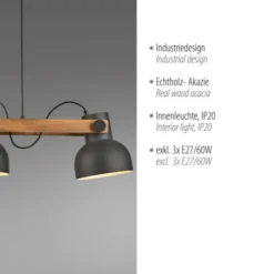 LED Pendelleuchte schwarz mit Akazienholz höhenverstellbar schwenkar