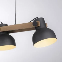 LED Pendelleuchte schwarz mit Akazienholz höhenverstellbar schwenkar
