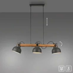 LED Pendelleuchte schwarz mit Akazienholz höhenverstellbar schwenkar