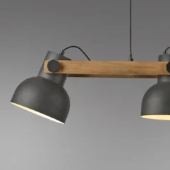 LED Pendelleuchte schwarz mit Akazienholz höhenverstellbar schwenkar