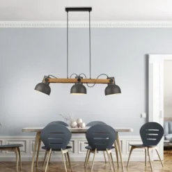 LED Pendelleuchte schwarz mit Akazienholz höhenverstellbar schwenkar