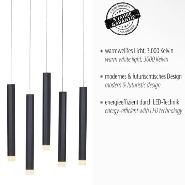 LED-Pendelleuchte, schwarz, warmweiß, IP20, Innenleuchte