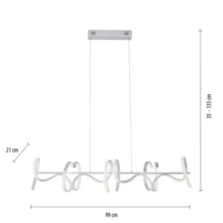 LED-Pendelleuchte, silberfarben, 4 geschwungene Leuchtarme, Dimmfunktion