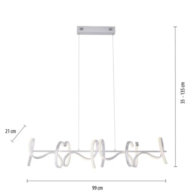 LED-Pendelleuchte, silberfarben, 4 geschwungene Leuchtarme, Dimmfunktion