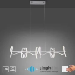 LED-Pendelleuchte, silberfarben, 4 geschwungene Leuchtarme, Dimmfunktion