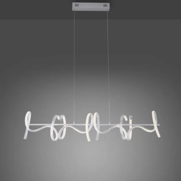 LED-Pendelleuchte, silberfarben, 4 geschwungene Leuchtarme, Dimmfunktion