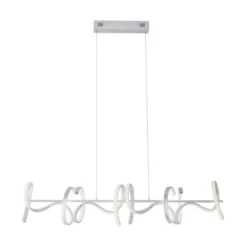 LED-Pendelleuchte, silberfarben, 4 geschwungene Leuchtarme, Dimmfunktion