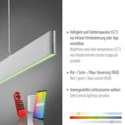 LED Pendelleuchte silber, Fernbedienung, Tuya App smarthome