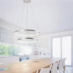 LED-Pendelleuchte, silber, 2 Leuchtringe, warmweiße Lichtfarbe, modern