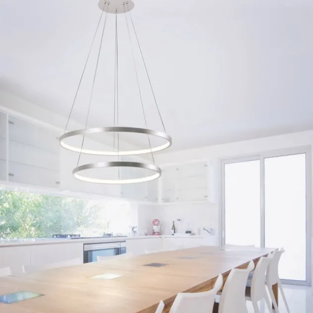 LED-Pendelleuchte, silber, 2 Leuchtringe, warmweiße Lichtfarbe, modern