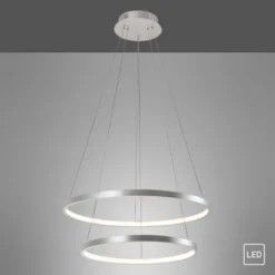 LED-Pendelleuchte, silber, 2 Leuchtringe, warmweiße Lichtfarbe, modern