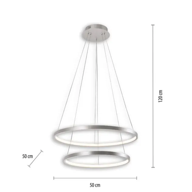 LED-Pendelleuchte, silber, 2 Leuchtringe, warmweiße Lichtfarbe, modern