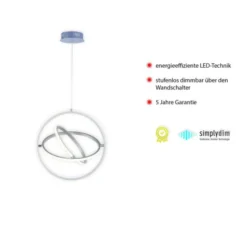 LED Pendelleuchte, stahlfarben, modernes Design, Stufendimmung, warmweiß