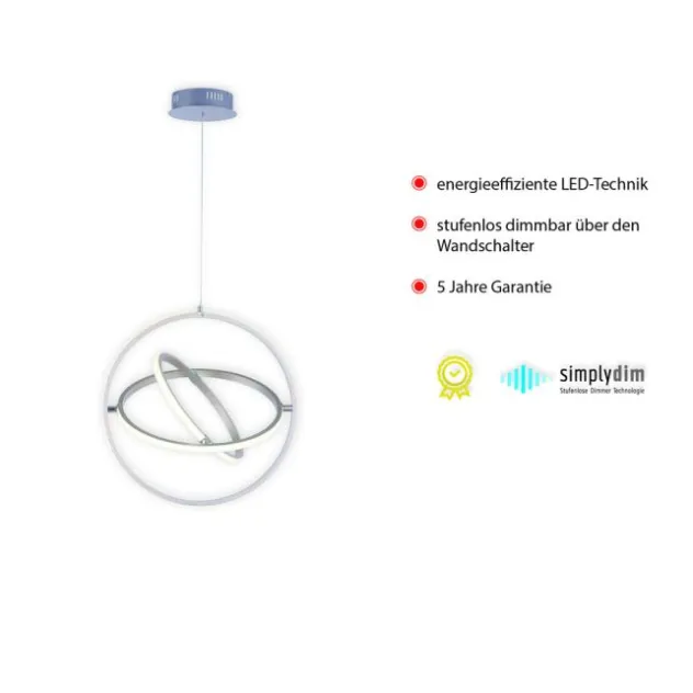 LED Pendelleuchte, stahlfarben, modernes Design, Stufendimmung, warmweiß