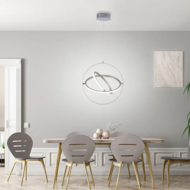 LED Pendelleuchte, stahlfarben, modernes Design, Stufendimmung, warmweiß