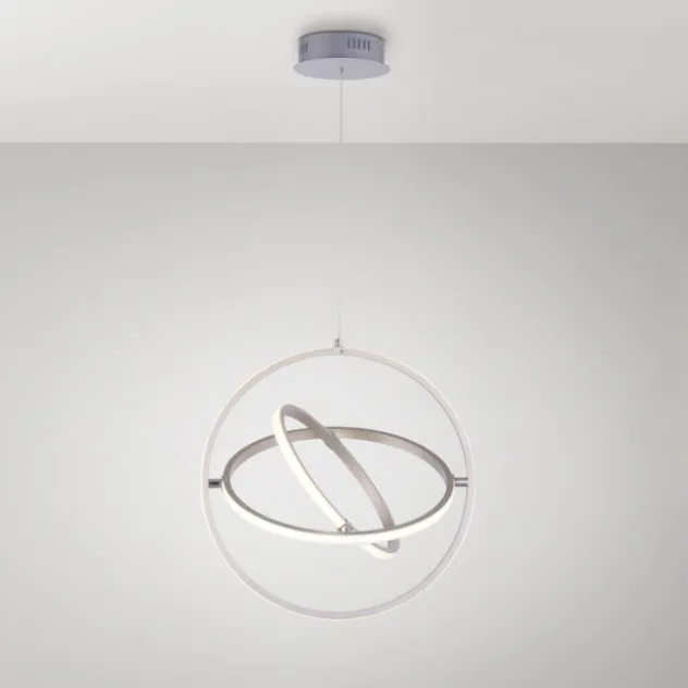 LED Pendelleuchte, stahlfarben, modernes Design, Stufendimmung, warmweiß