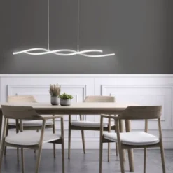 LED Pendelleuchte, stahlfarben, Wellen-Form, inkl. Dimmfunktion, modern