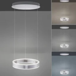 LED-Pendelleuchte, stahlfarben, kreisförmiger Leuchtkörper, dimmbar, modern