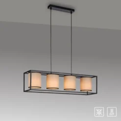 LED Pendelleuchte Stoffschirme 4 flammig schwarz schlichtes Design