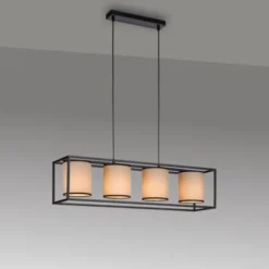 LED Pendelleuchte Stoffschirme 4 flammig schwarz schlichtes Design